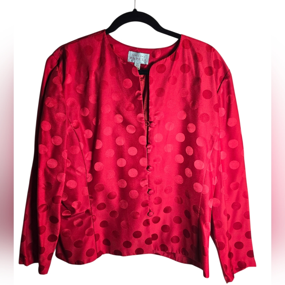 Vintage Adrianna Papell Silk Red Polka Dot Blouse Size Large